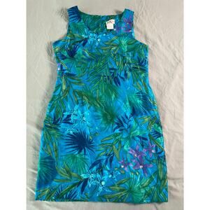 Vintage R&K Originals Bold Tropical Print Sleeveless Dress SZ 16